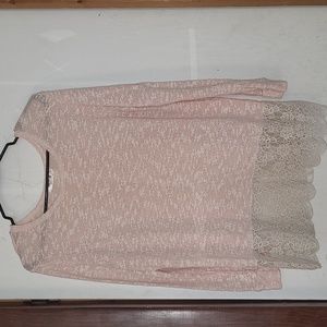 Rui Feng Long pale pink sweater with lace trim Large